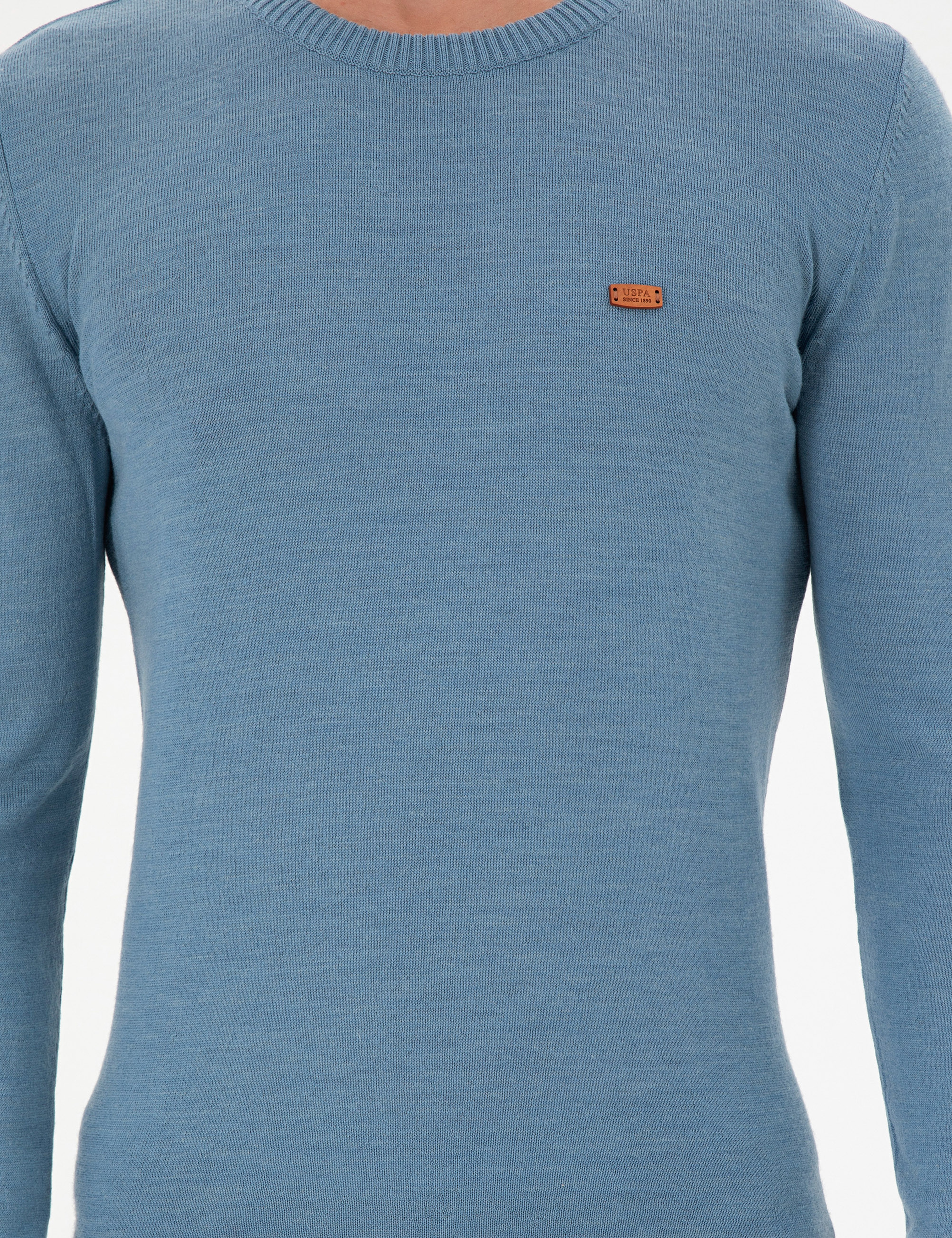 Erkek Slim Fit Bisiklet Yaka Mavi Kazak - Image 6