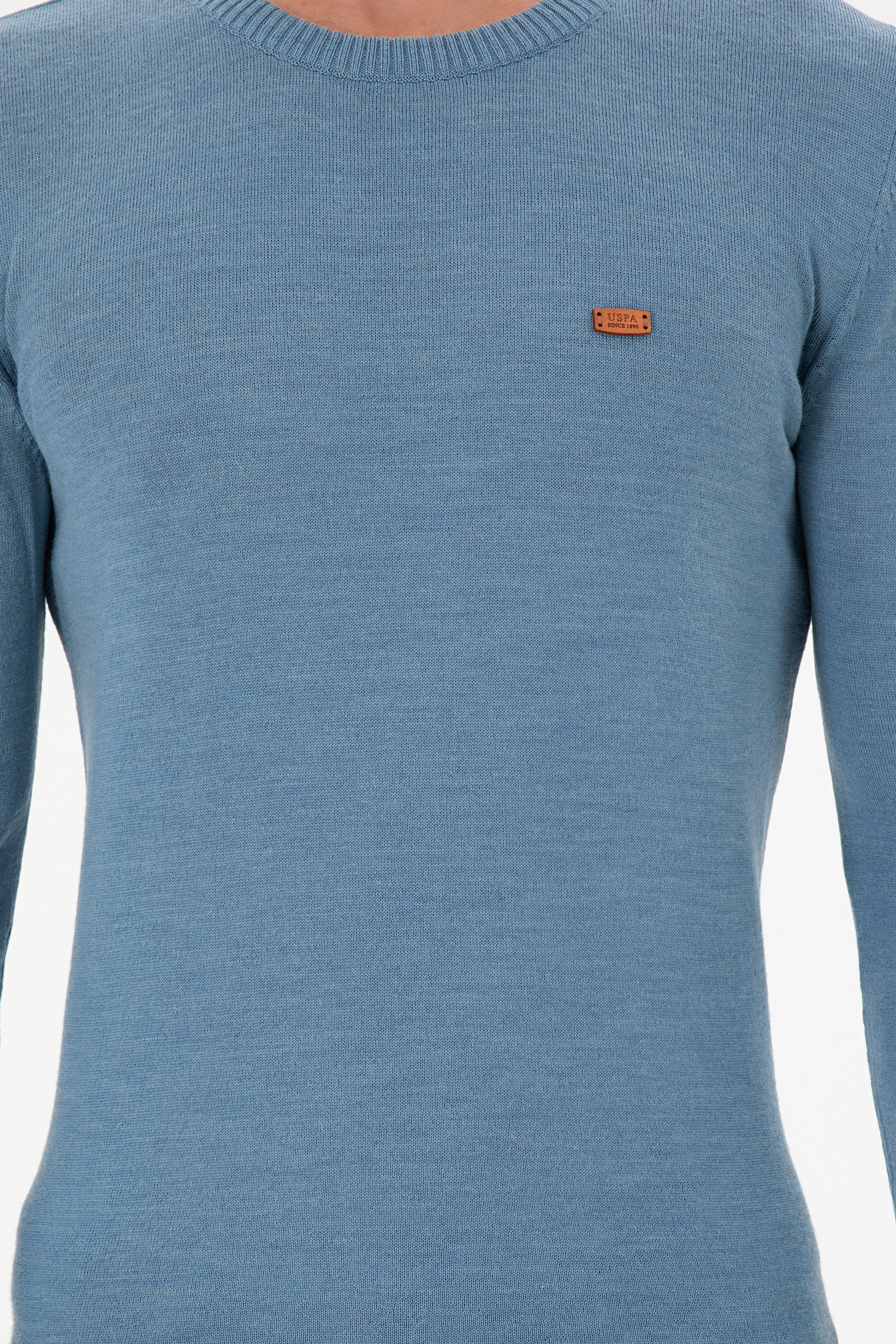 Erkek Slim Fit Bisiklet Yaka Mavi Kazak