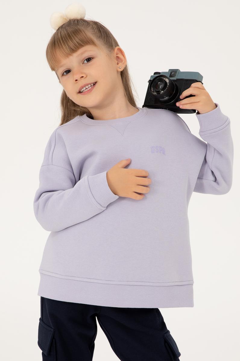 Kız Çocuk Lila Şardonlu Bisiklet Yaka Basic Sweatshirt