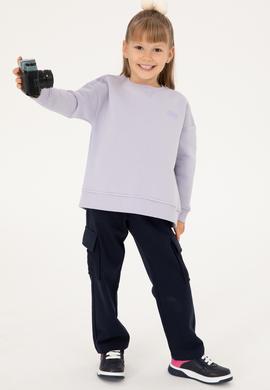 Kız Çocuk Lila Şardonlu Bisiklet Yaka Basic Sweatshirt - 50297451048