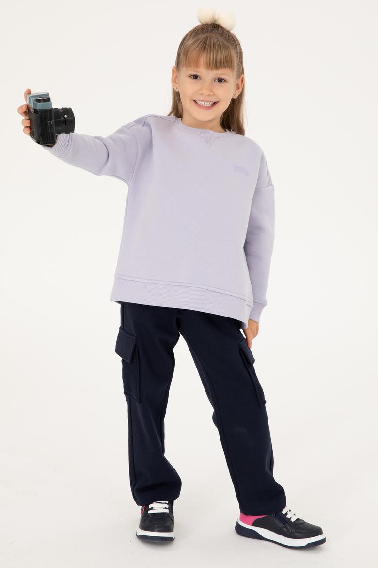 Kız Çocuk Lila Şardonlu Bisiklet Yaka Basic Sweatshirt