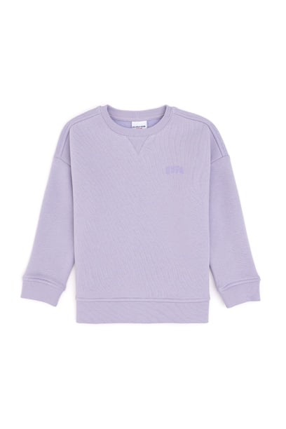 Kız Çocuk Lila Şardonlu Bisiklet Yaka Basic Sweatshirt