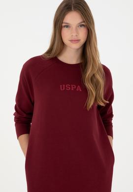 Kadın Bordo Sweatshirt Bisiklet Yaka Mini Boy Örme Elbise - 50297298006