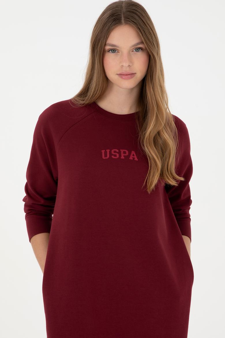 Kadın Bordo Sweatshirt Bisiklet Yaka Mini Boy Örme Elbise - 50297298006