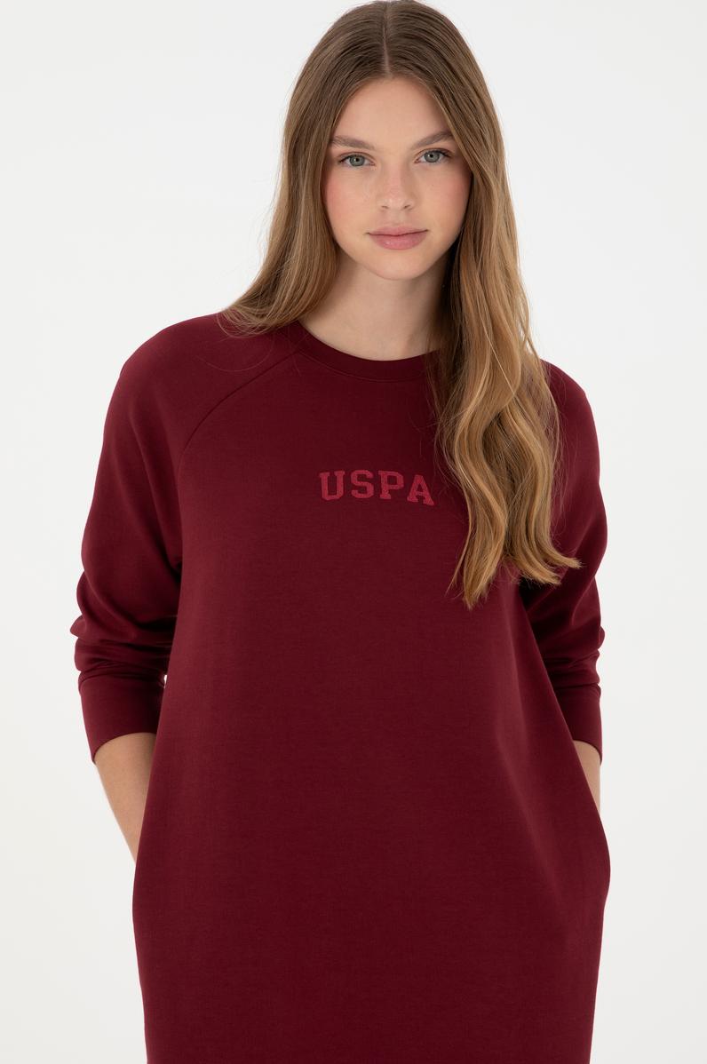 Kadın Bordo Sweatshirt Bisiklet Yaka Mini Boy Örme Elbise