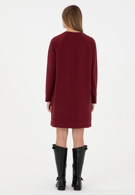 Kadın Bordo Sweatshirt Bisiklet Yaka Mini Boy Örme Elbise - 50297298006