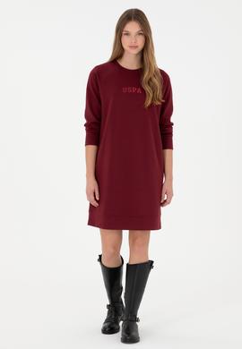 Kadın Bordo Sweatshirt Bisiklet Yaka Mini Boy Örme Elbise - 50297298006