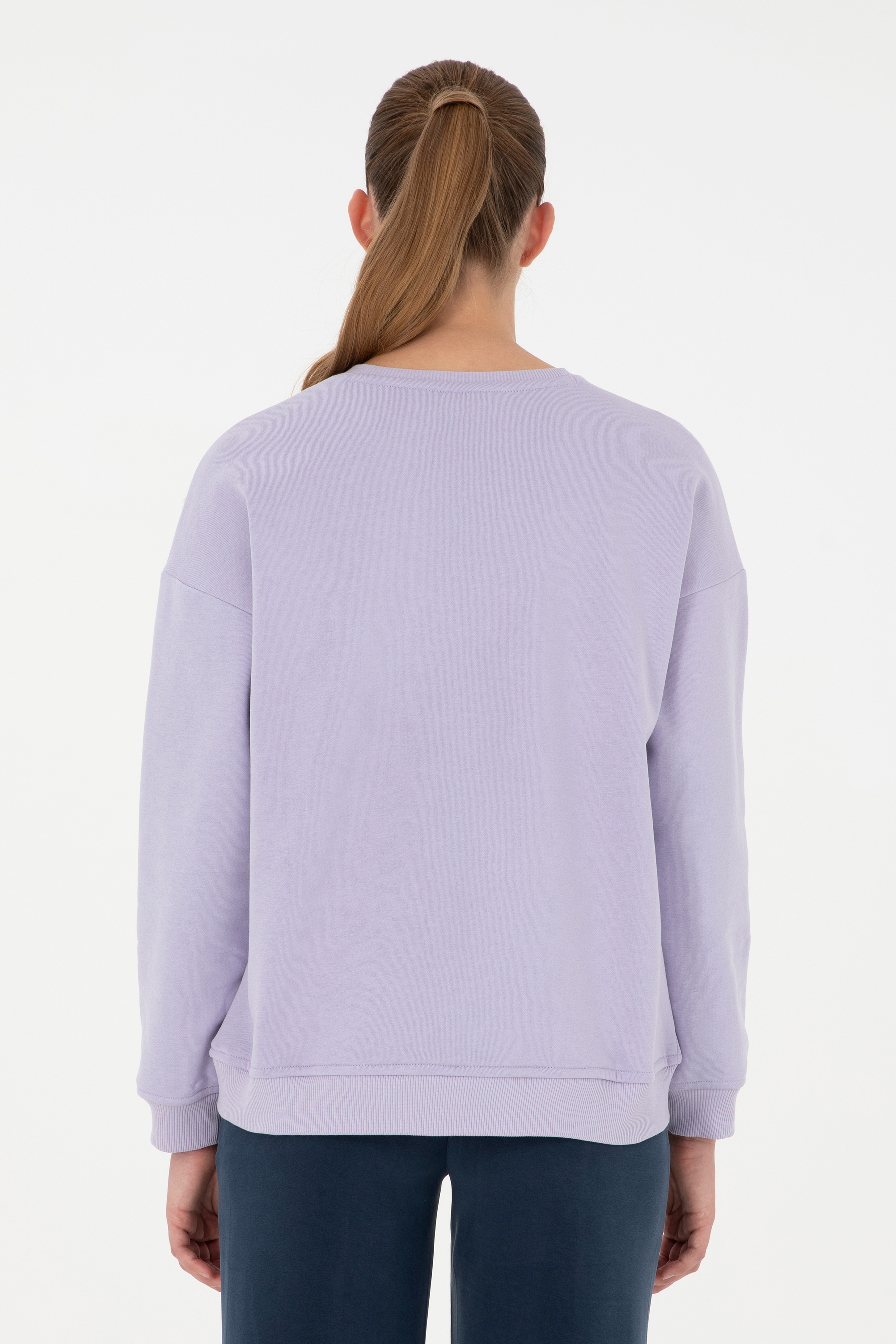 Kadın Lila Basic Bisiklet Yaka Sweatshirt - Image 5