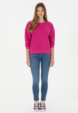 Kadın Fuşya Basic Bisiklet Yaka Sweatshirt - 50297296008