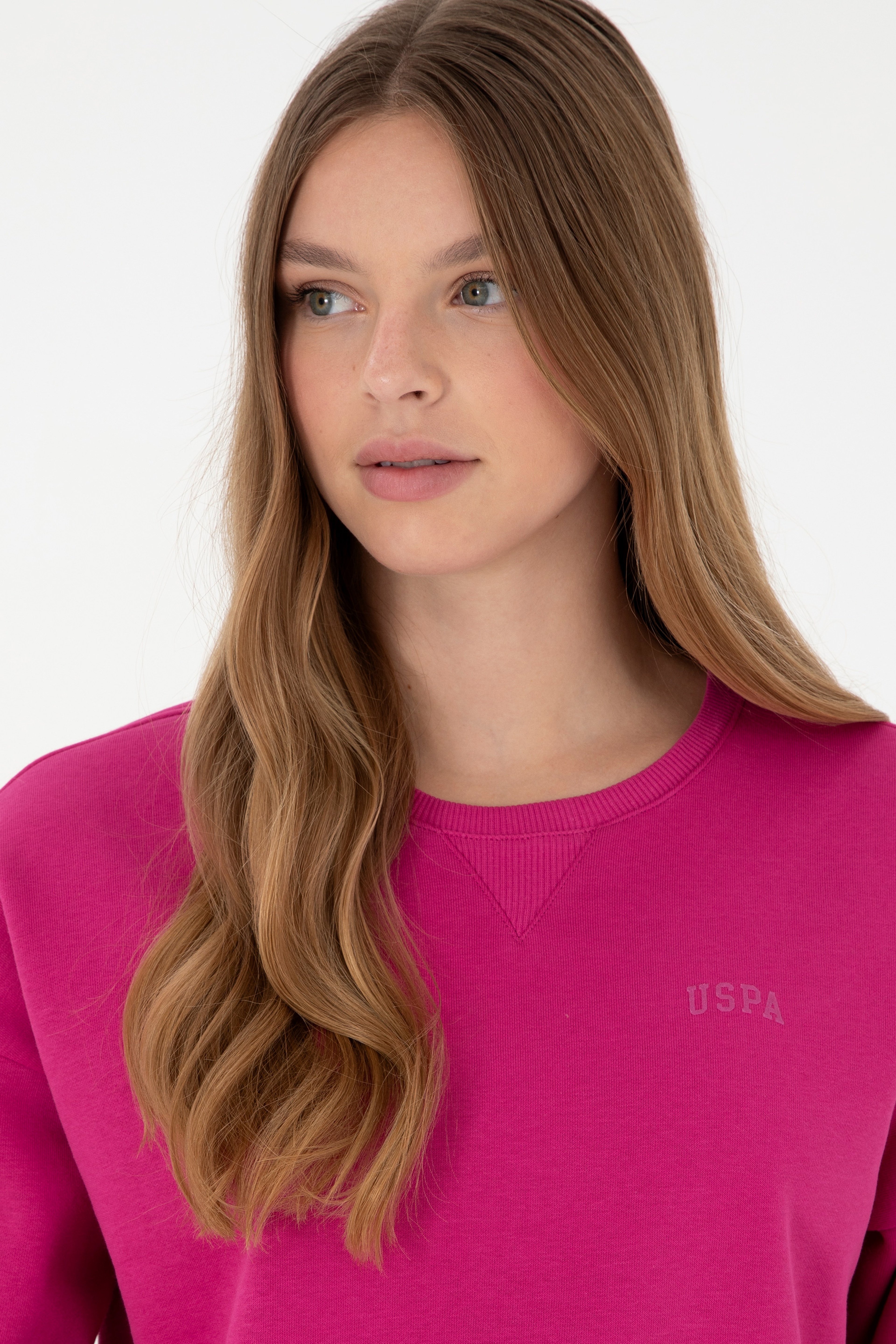 Kadın Fuşya Basic Bisiklet Yaka Sweatshirt