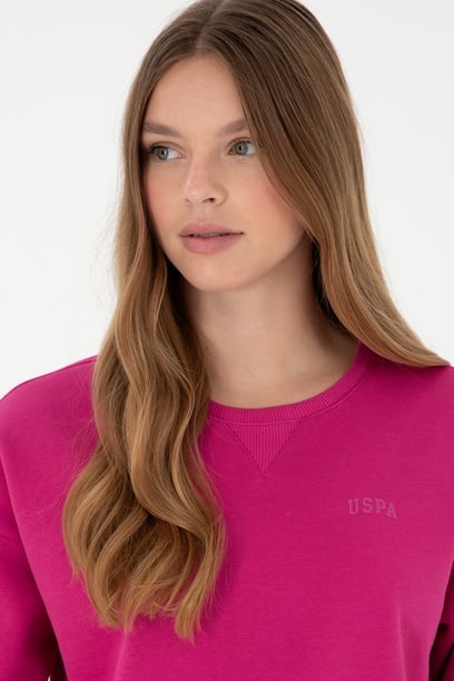 Kadın Fuşya Basic Bisiklet Yaka Sweatshirt
