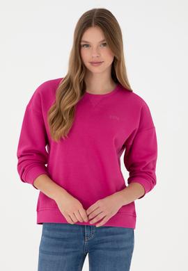 Kadın Fuşya Basic Bisiklet Yaka Sweatshirt - 50297296008