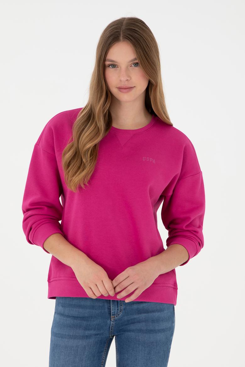 Kadın Fuşya Basic Bisiklet Yaka Sweatshirt