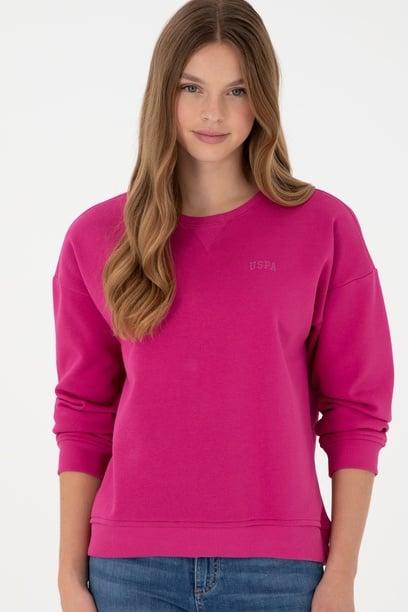 Kadın Fuşya Basic Bisiklet Yaka Sweatshirt