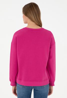 Kadın Fuşya Basic Bisiklet Yaka Sweatshirt - 50297296008