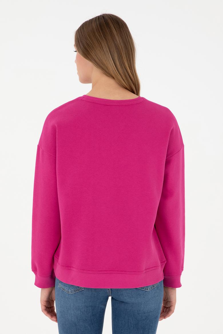 Kadın Fuşya Basic Bisiklet Yaka Sweatshirt - 50297296008