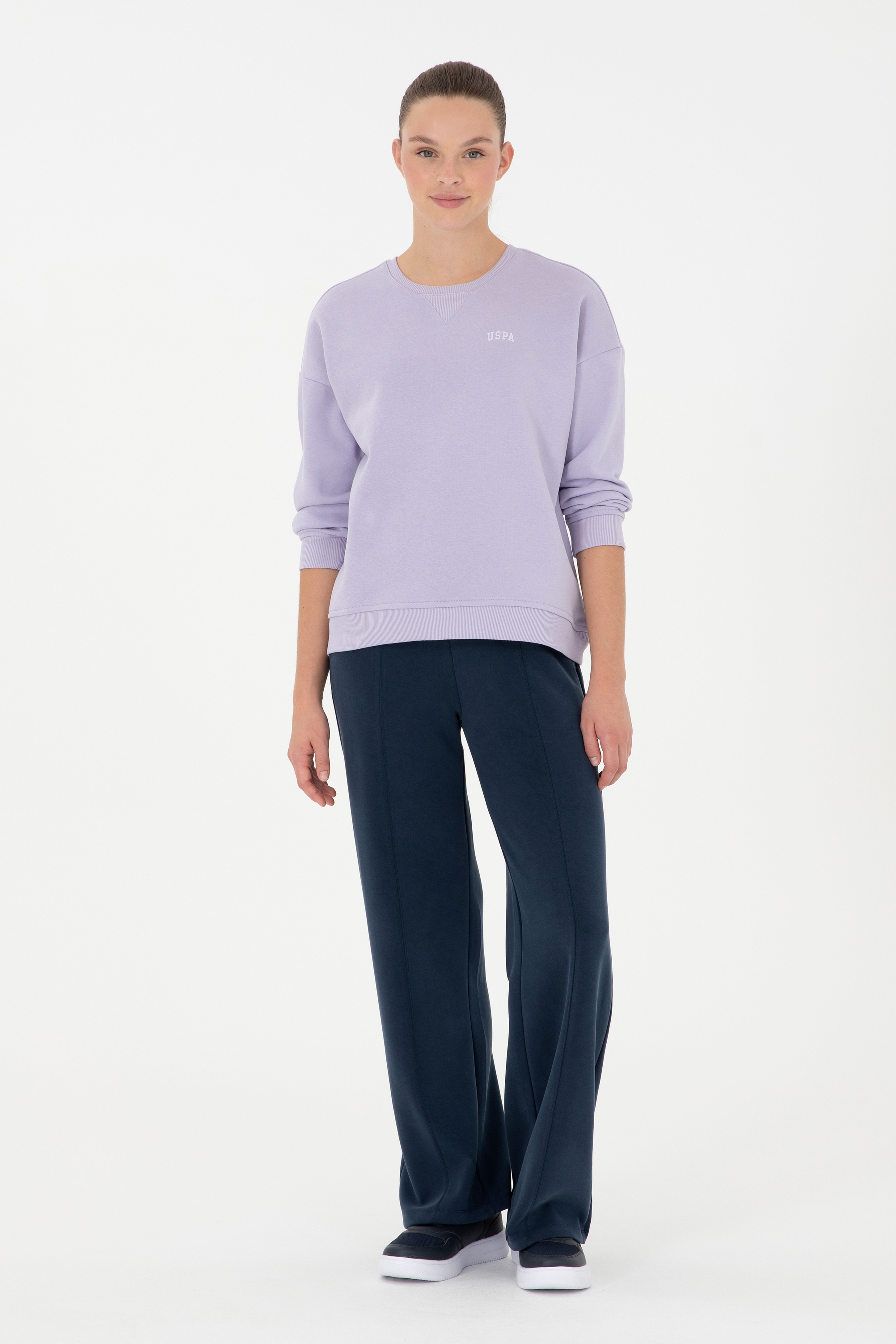 Kadın Lila Basic Bisiklet Yaka Sweatshirt