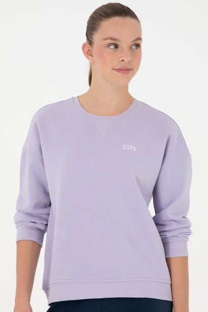 Kadın Lila Basic Bisiklet Yaka Sweatshirt