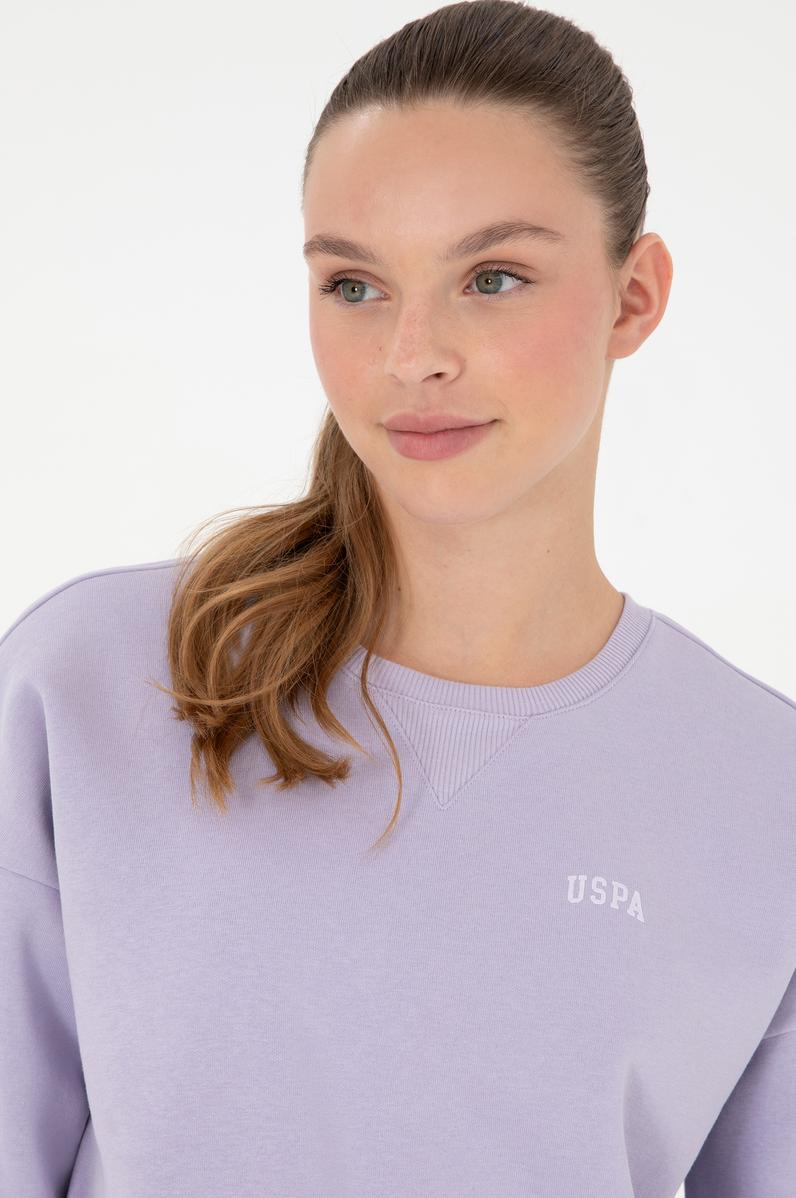 Kadın Lila Basic Bisiklet Yaka Sweatshirt