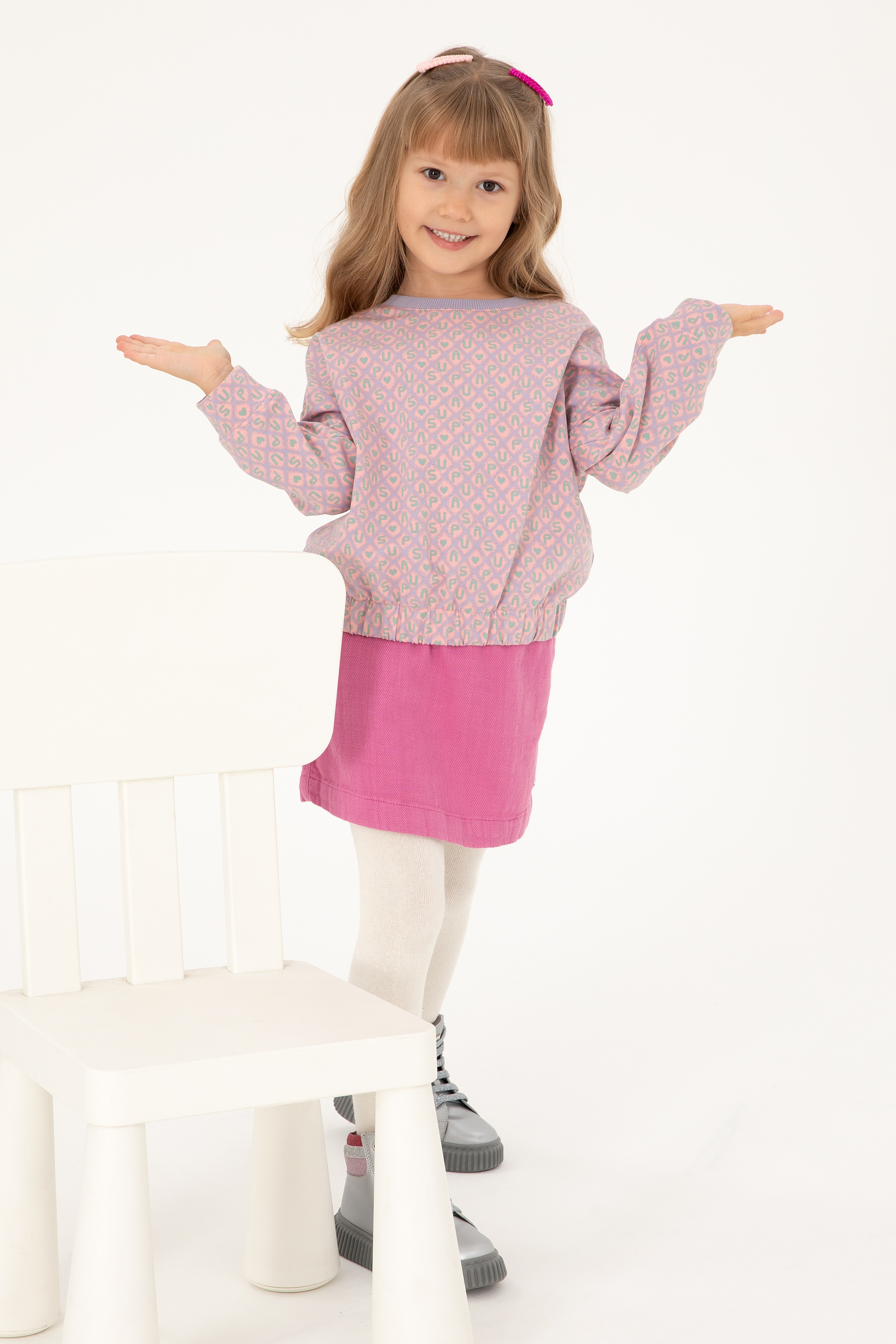 Kız Çocuk Lila Bisiklet Yaka Sweatshirt - Image 1