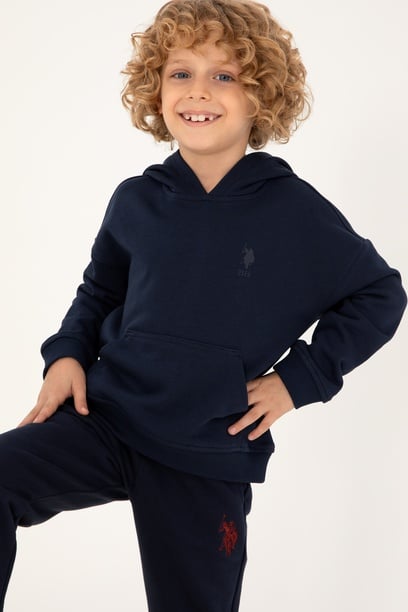 Erkek Çocuk Lacivert Basic Kapüşonlu Sweatshirt