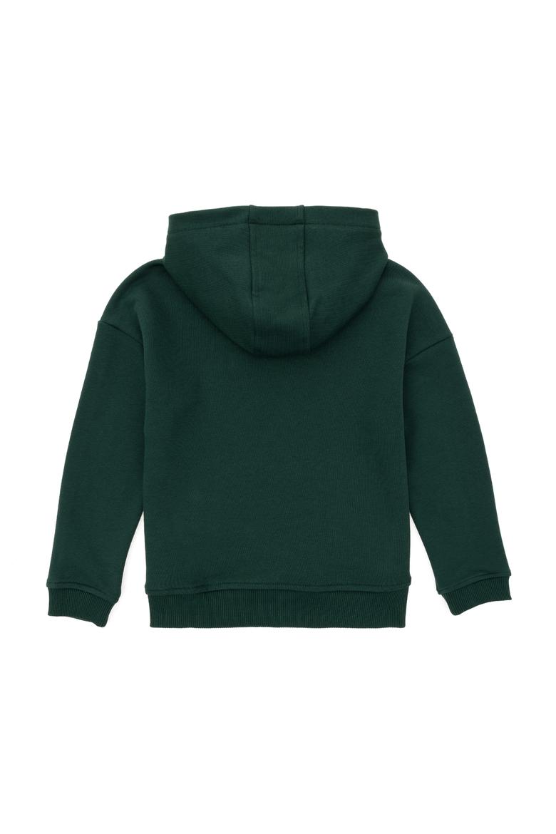 Erkek Çocuk Koyu Yeşil Basic Kapüşonlu Sweatshirt - 50298269049