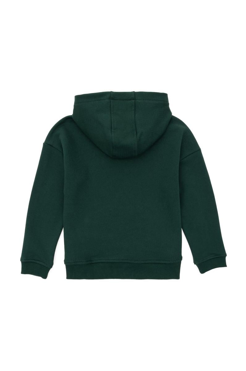 Erkek Çocuk Koyu Yeşil Basic Kapüşonlu Sweatshirt