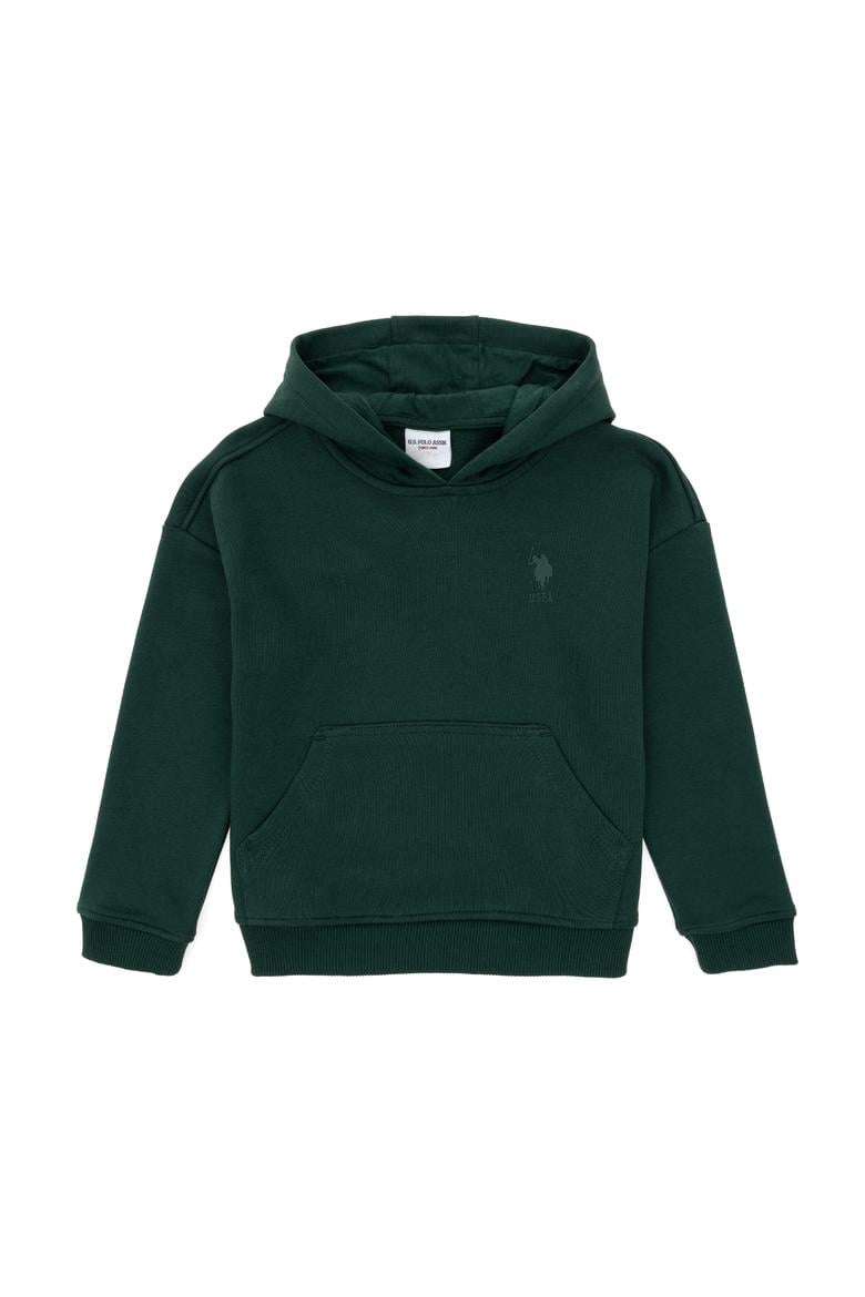 Erkek Çocuk Koyu Yeşil Basic Kapüşonlu Sweatshirt