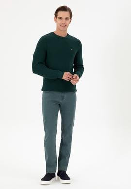 Erkek Slim Fit Bisiklet Yaka Koyu Yeşil Basic Kazak - 50298282035