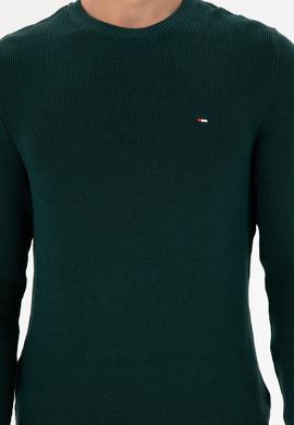 Erkek Slim Fit Bisiklet Yaka Koyu Yeşil Basic Kazak - 50298282035