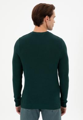 Erkek Slim Fit Bisiklet Yaka Koyu Yeşil Basic Kazak - 50298282035