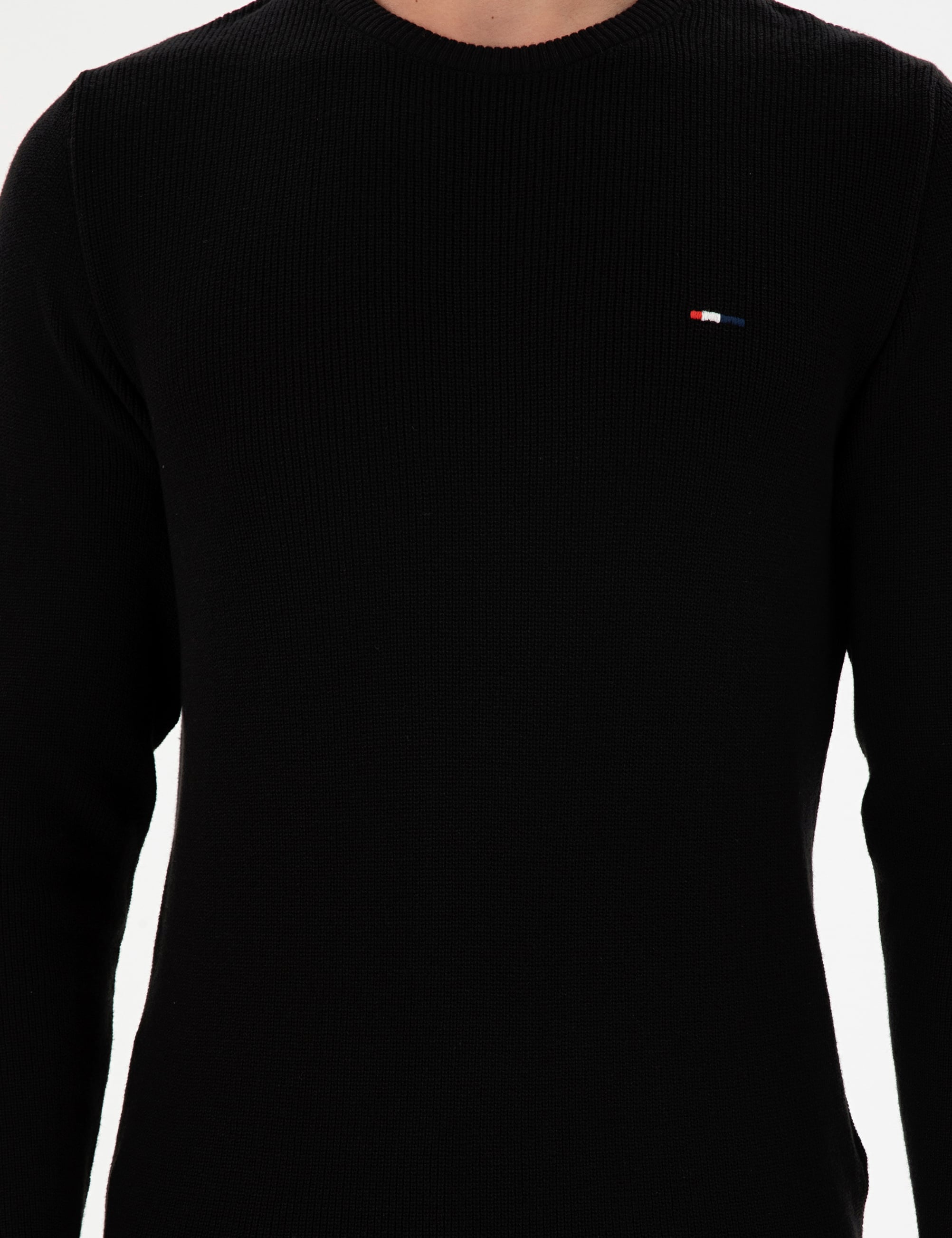Erkek Slim Fit Bisiklet Yaka Siyah Basic Kazak - Image 6