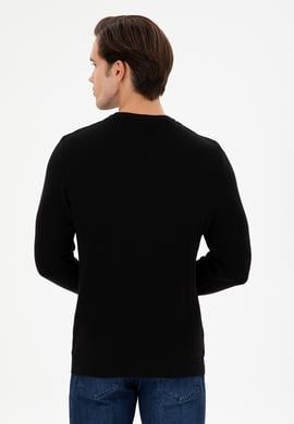 Erkek Slim Fit Bisiklet Yaka Siyah Basic Kazak - 50298282076