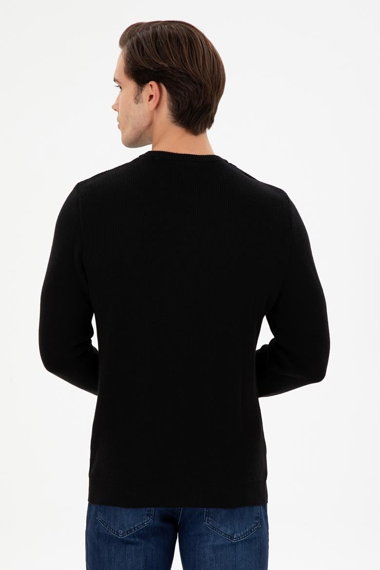 Erkek Slim Fit Bisiklet Yaka Siyah Basic Kazak - 50298282076