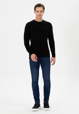 Erkek Slim Fit Bisiklet Yaka Siyah Basic Kazak - 50298282076