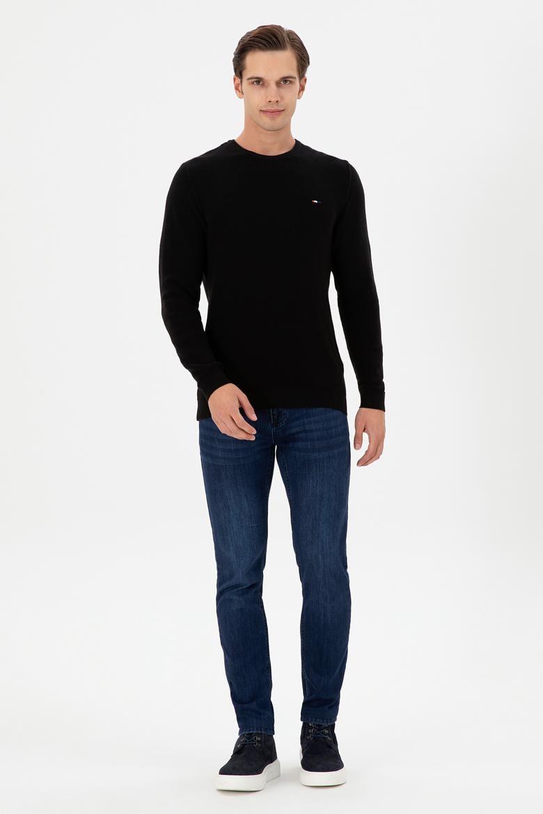 Erkek Slim Fit Bisiklet Yaka Siyah Basic Kazak - 50298282076