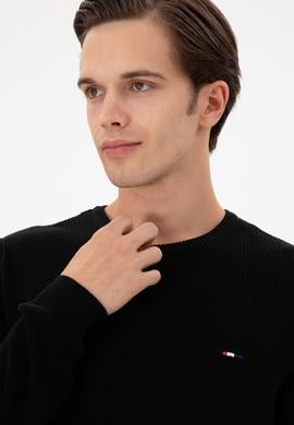 Erkek Slim Fit Bisiklet Yaka Siyah Basic Kazak - 50298282076