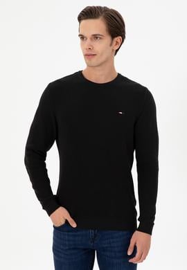 Erkek Slim Fit Bisiklet Yaka Siyah Basic Kazak - 50298282076