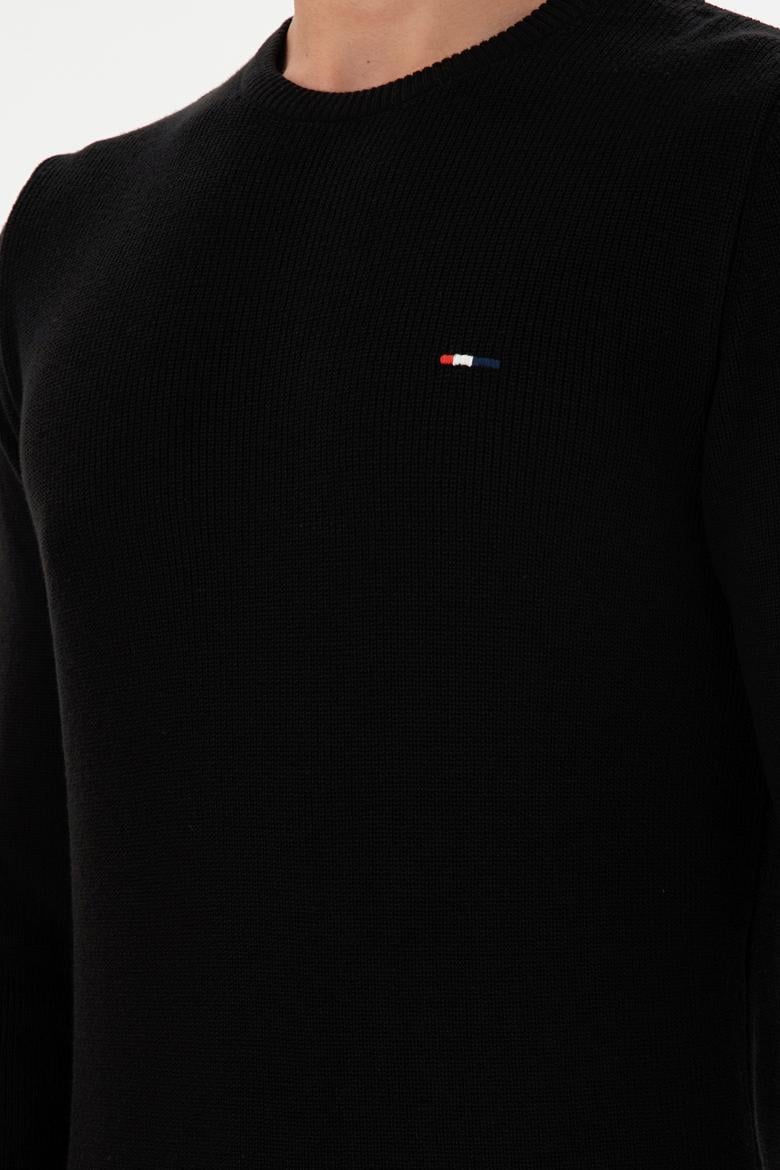 Erkek Slim Fit Bisiklet Yaka Siyah Basic Kazak - 50298282076