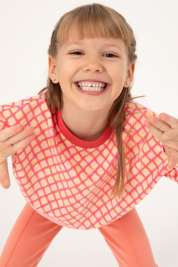 Kız Çocuk Nar Çiçeği Bisiklet Yaka Sweatshirt