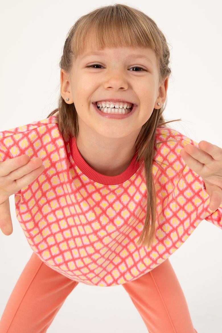 Kız Çocuk Nar Çiçeği Bisiklet Yaka Sweatshirt