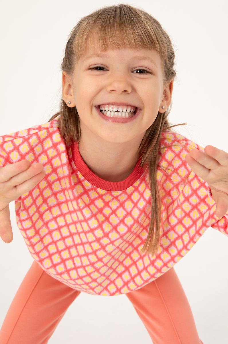 Kız Çocuk Nar Çiçeği Bisiklet Yaka Sweatshirt