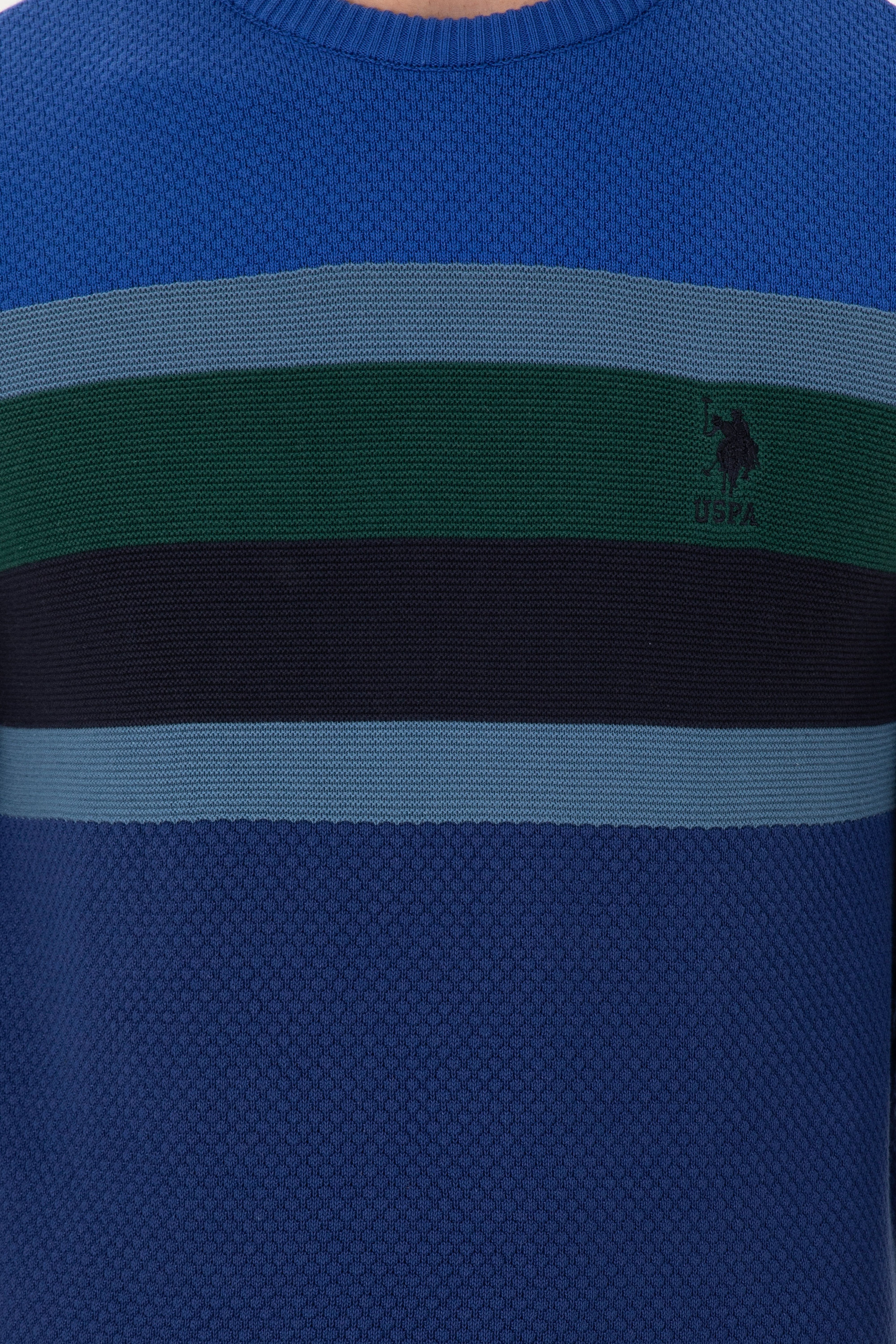 Erkek Slim Fit Bisiklet Yaka İndigo Kazak - Image 6