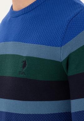 Erkek Slim Fit Bisiklet Yaka İndigo Kazak - 50292866018