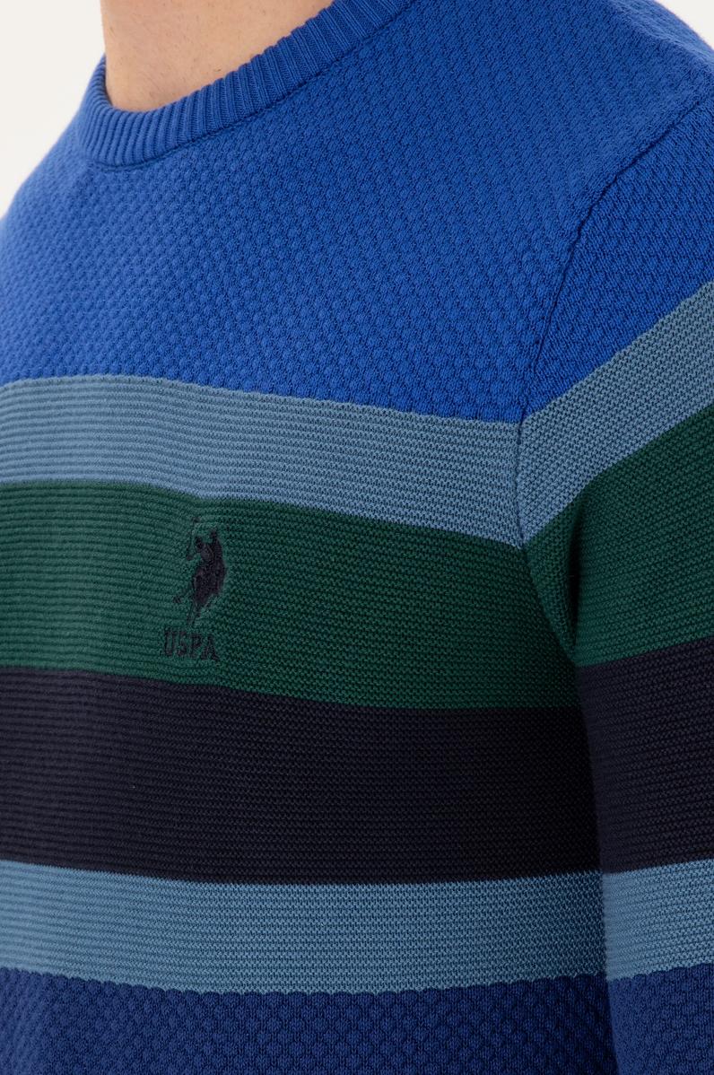 Erkek Slim Fit Bisiklet Yaka İndigo Kazak