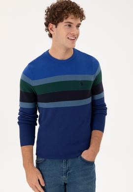 Erkek Slim Fit Bisiklet Yaka İndigo Kazak - 50292866018