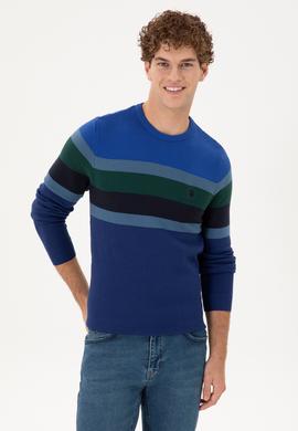 Erkek Slim Fit Bisiklet Yaka İndigo Kazak - 50292866018