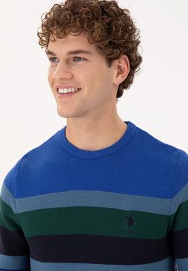 Erkek Slim Fit Bisiklet Yaka İndigo Kazak - 50292866018