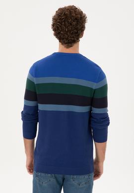 Erkek Slim Fit Bisiklet Yaka İndigo Kazak - 50292866018