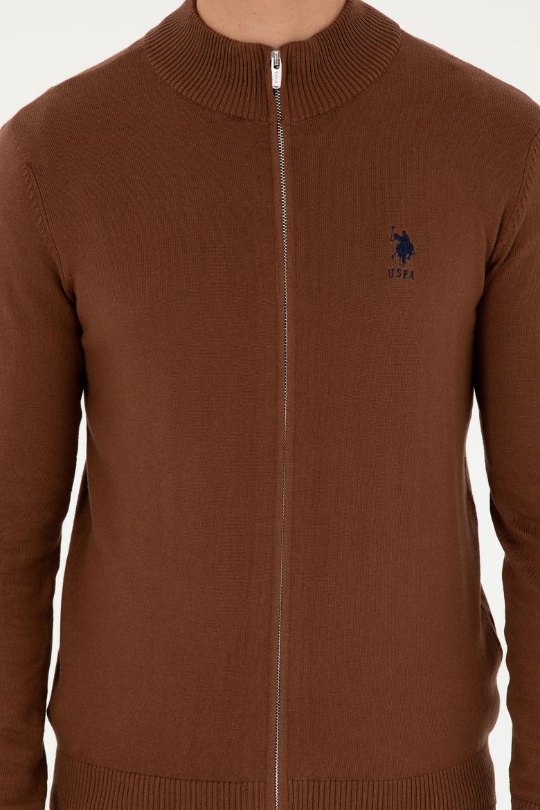 Erkek Kahverengi Basic Triko Hırka - 50293526061